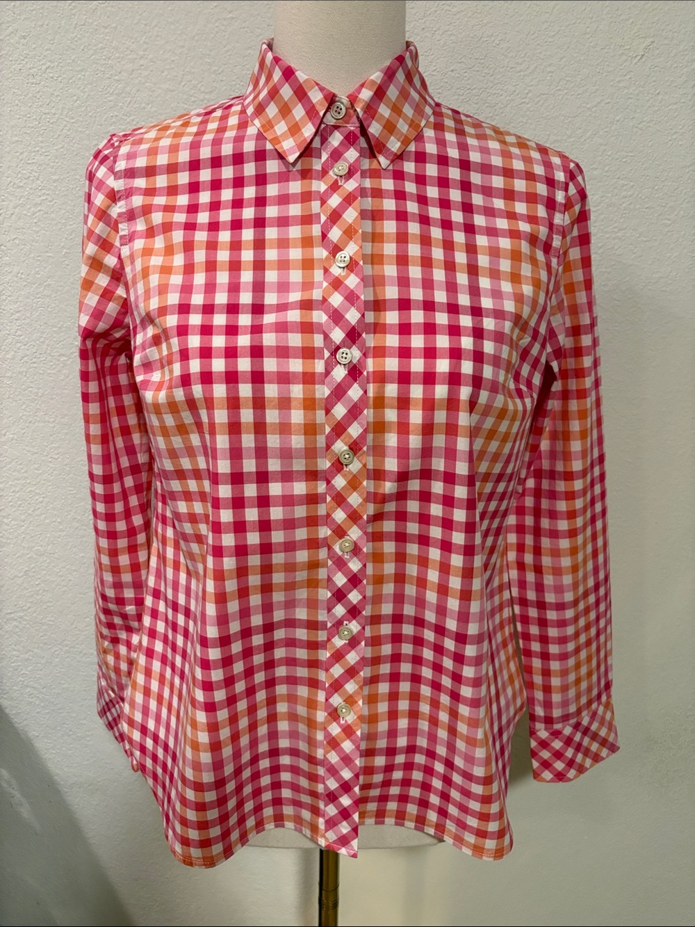 Talbots Pink & Orange Gingham Button-Down Shirt